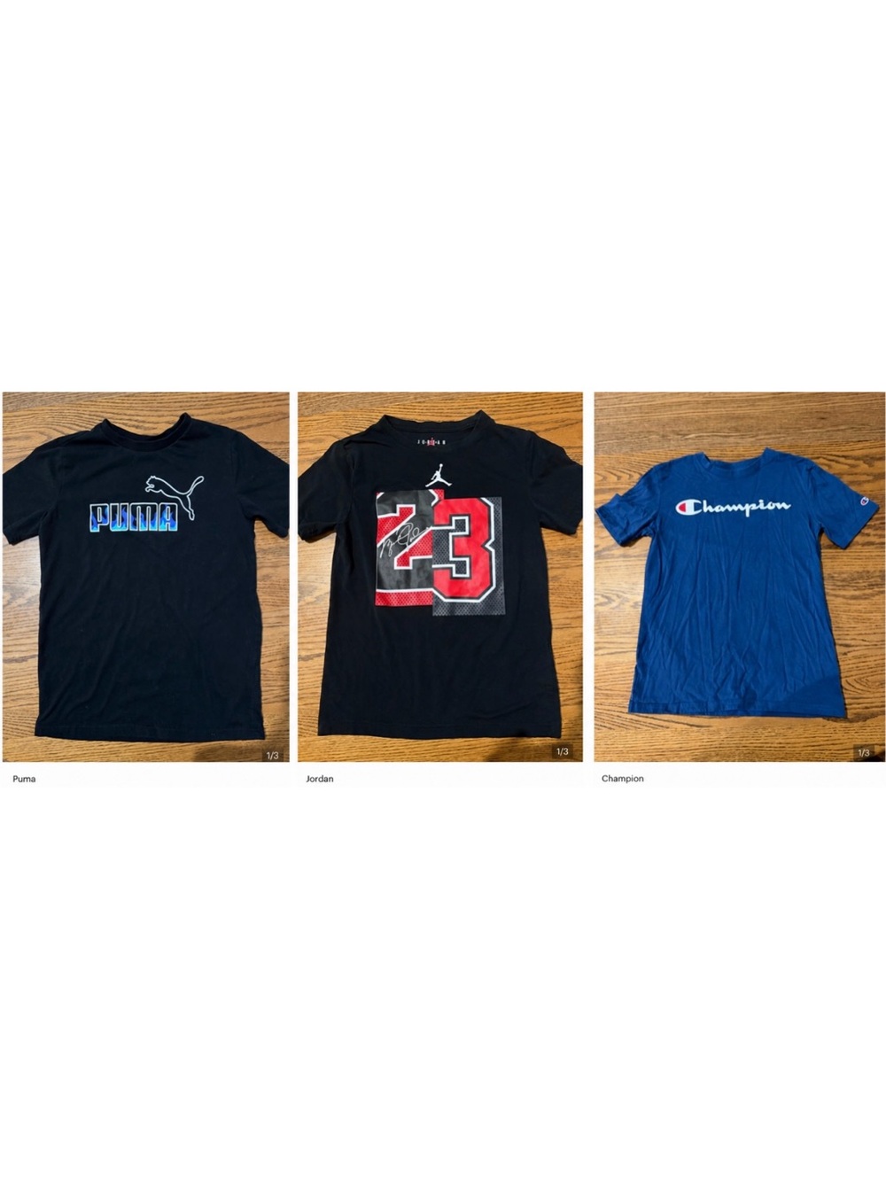 Jordan/Puma/Champion Set of 3 Boys' Graphic Tees size 10 &10/12